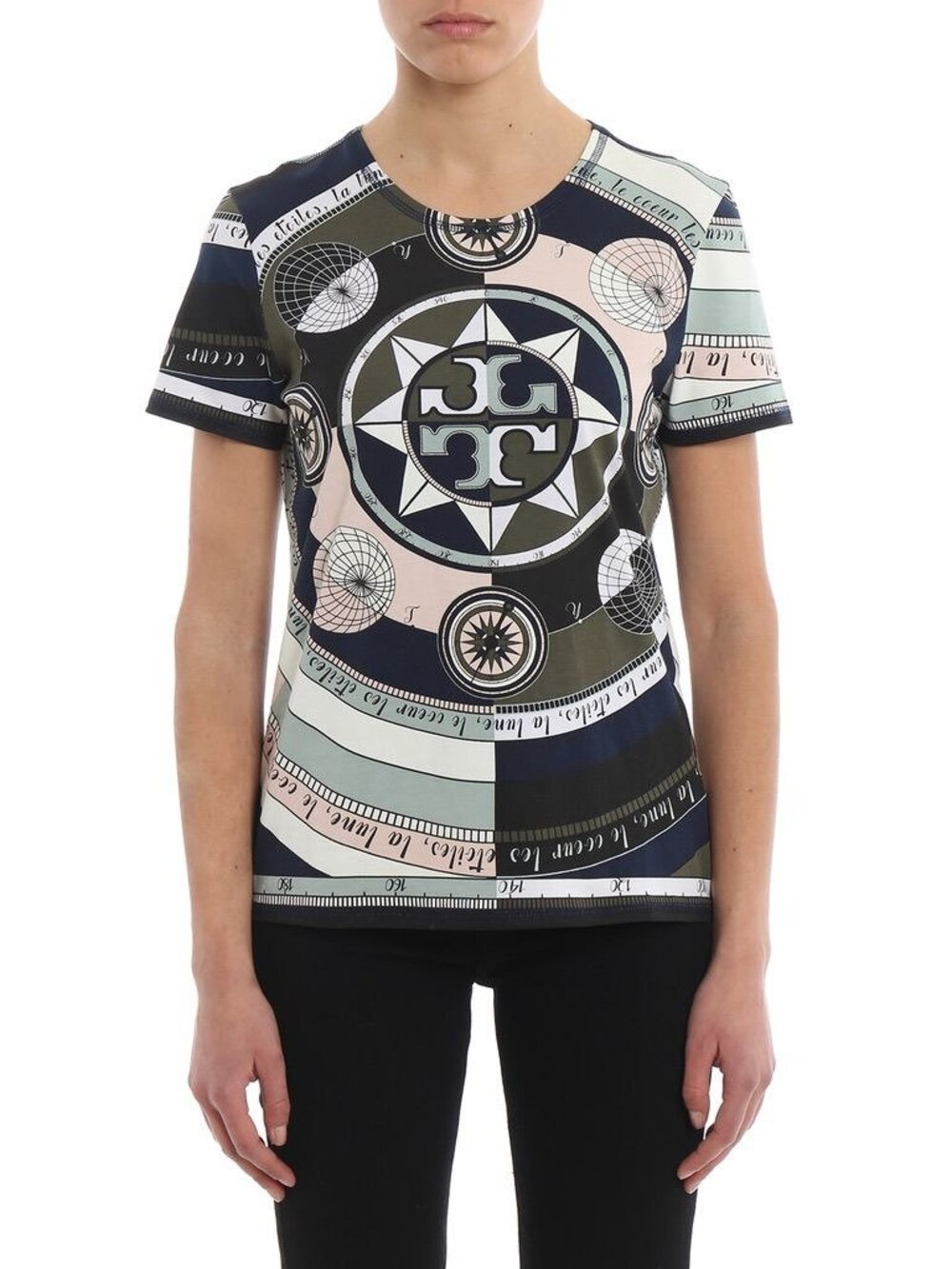 Tory Burch women's XS short sleeve compass logo 100% cotton tee shirt casual